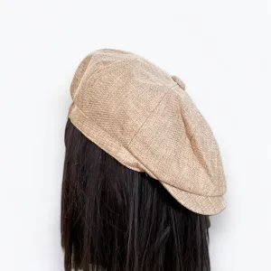 Checks Beige Linen Newsboy Flat Cap