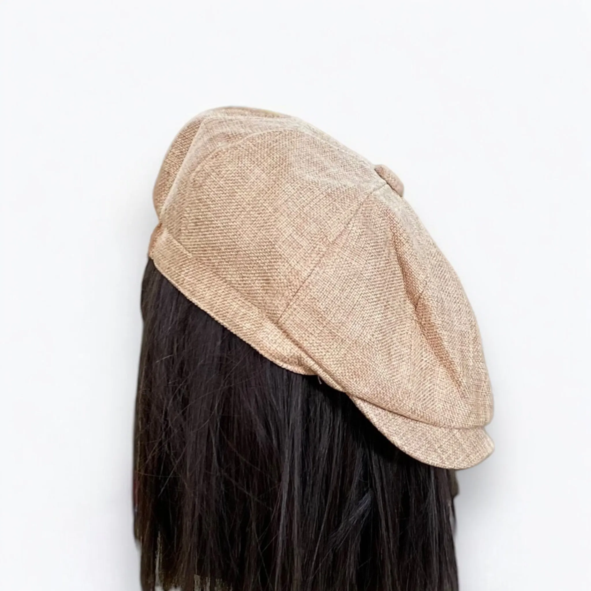Checks Beige Linen Newsboy Flat Cap