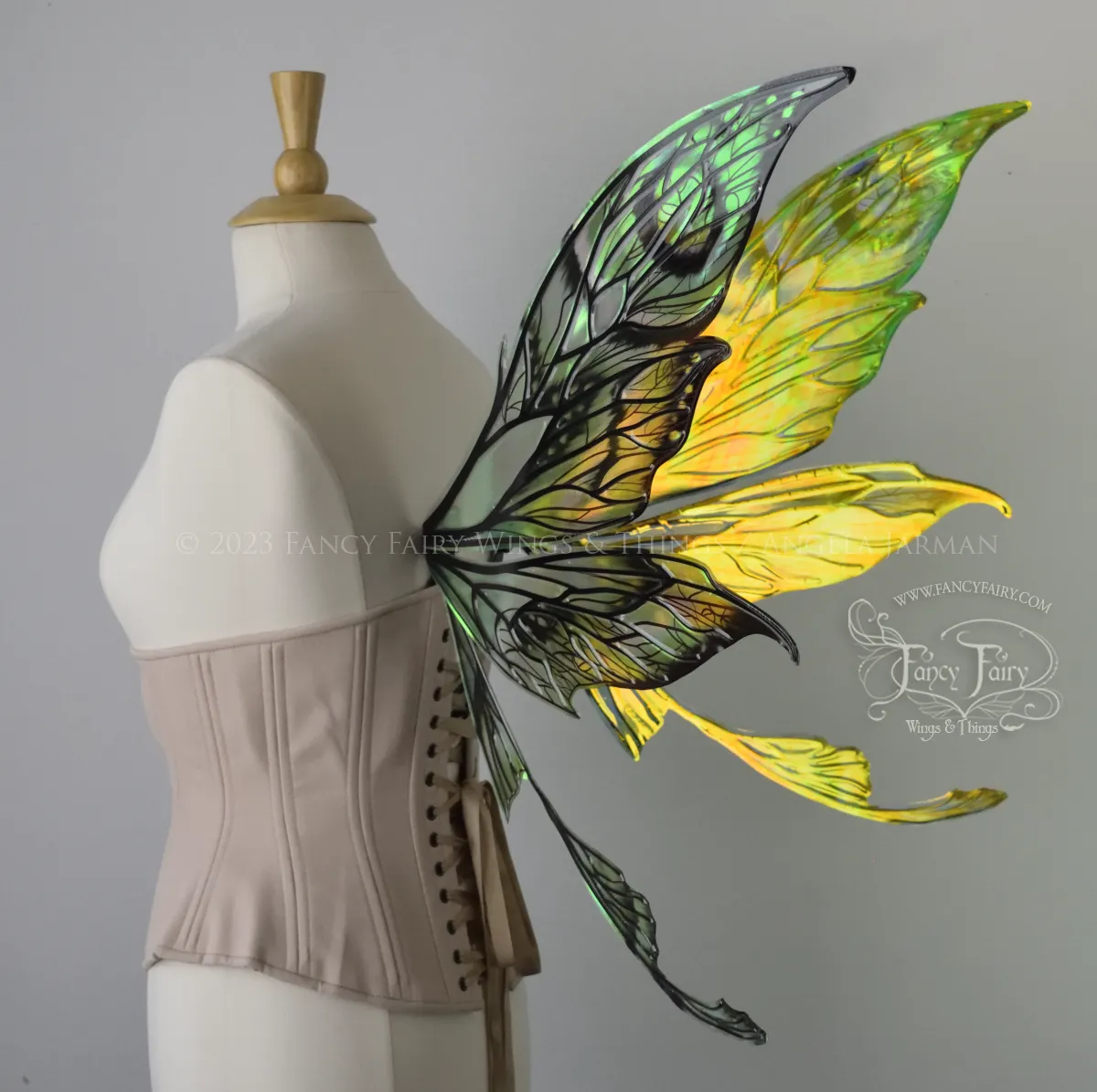 Colette 'Absinthe & Arsenic' Painted Convertible Iridescent "Pix" Fairy Wings with Black Veins