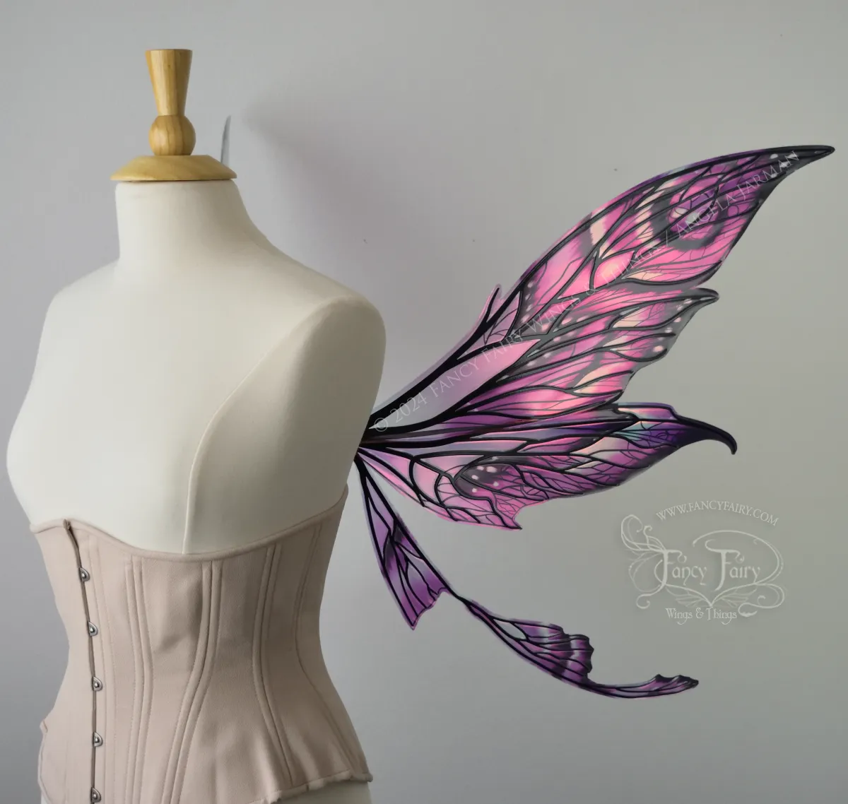 Colette Pink & Black Painted Convertible Iridescent "Pix" Fairy Wings with Black Veins, Ready to Ship