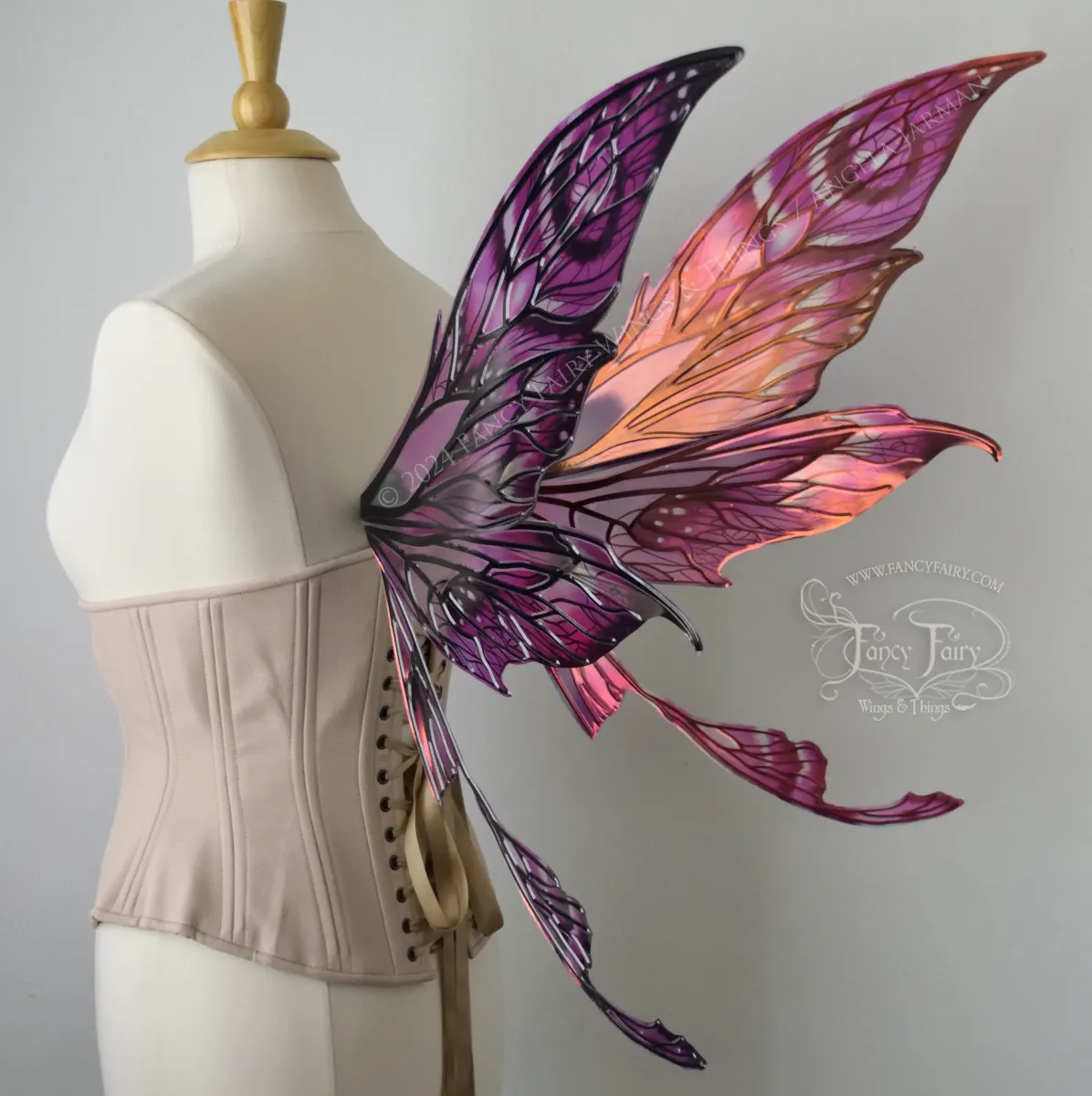 Colette Pink & Black Painted Convertible Iridescent "Pix" Fairy Wings with Black Veins, Ready to Ship