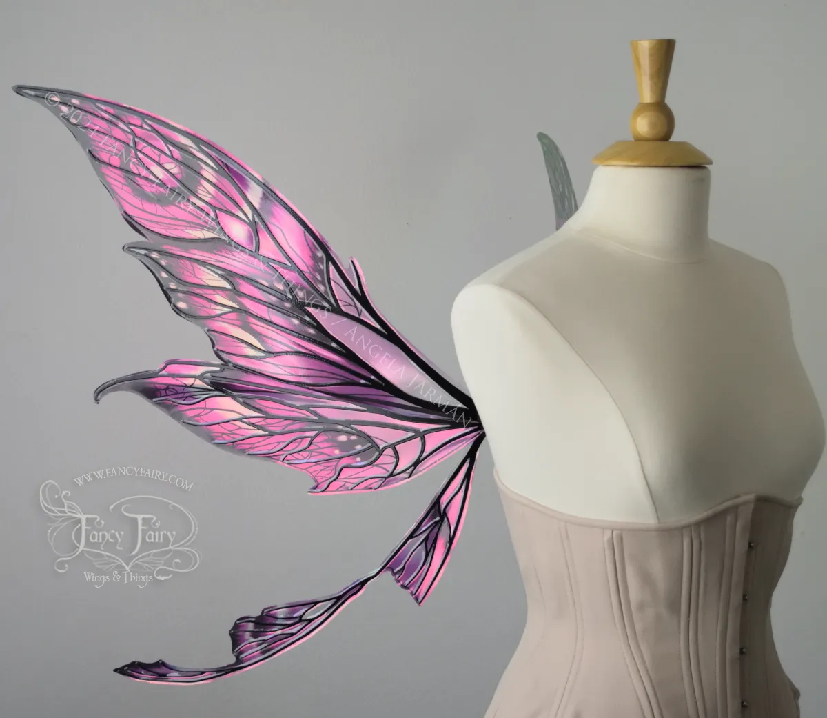 Colette Pink & Black Painted Convertible Iridescent "Pix" Fairy Wings with Black Veins, Ready to Ship