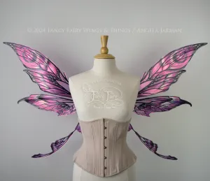 Colette Pink & Black Painted Convertible Iridescent "Pix" Fairy Wings with Black Veins, Ready to Ship