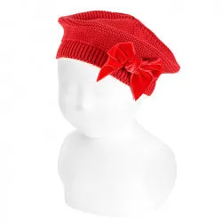 Cotton Beret with Velvet Bow
