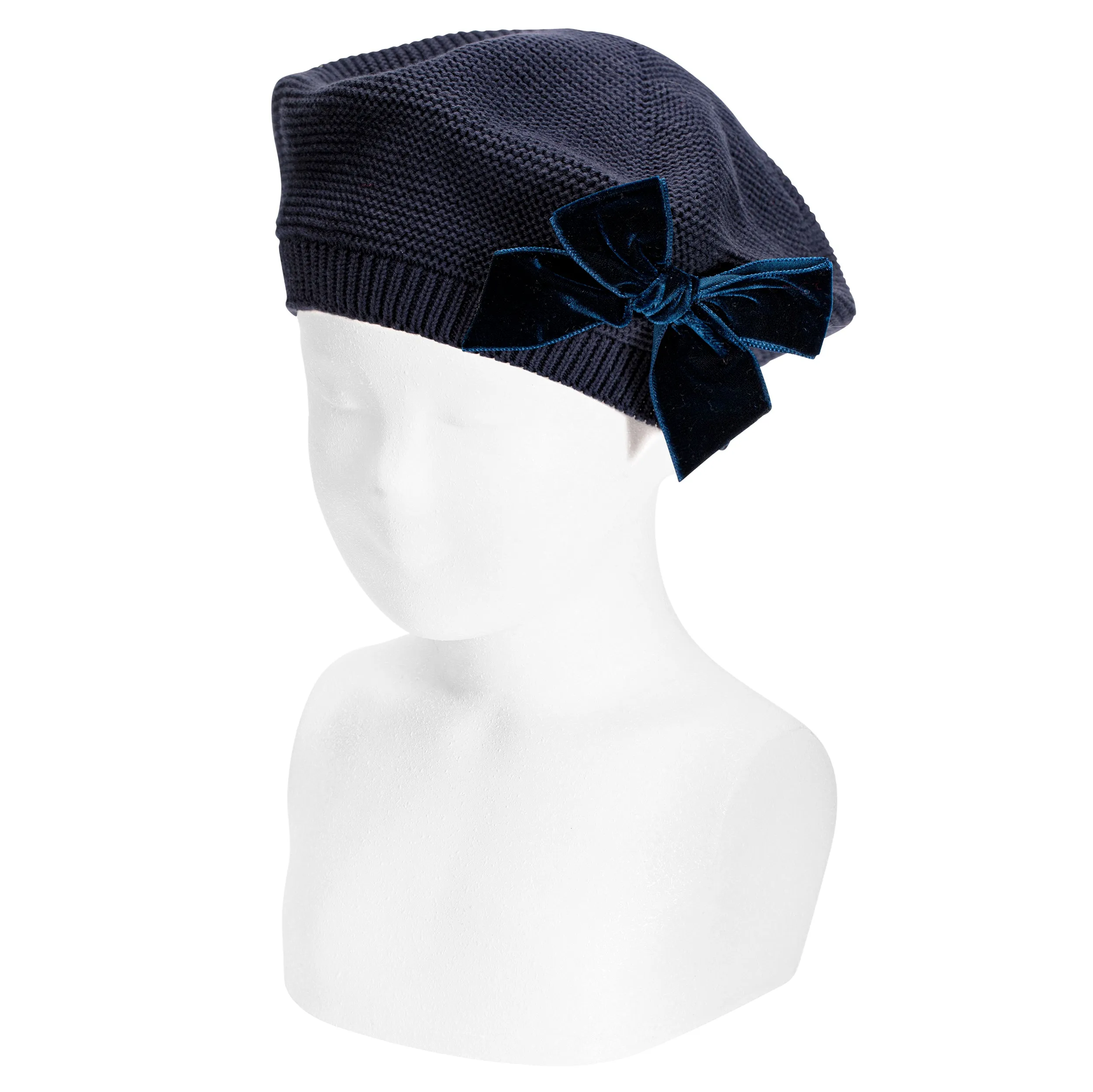 Cotton Beret with Velvet Bow