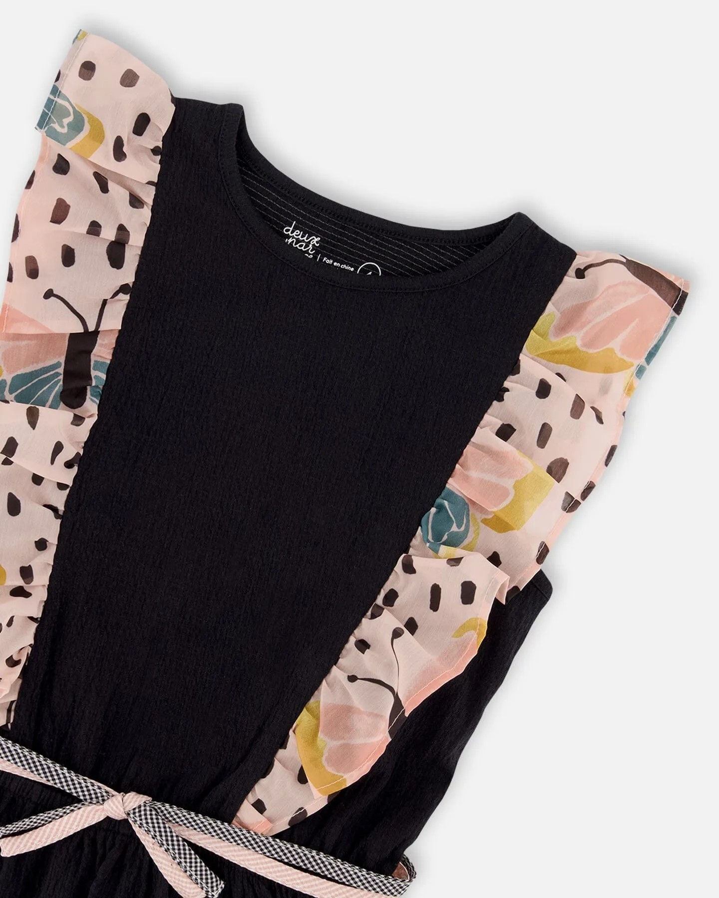 Crinkle Tunic Top Black And Pink Butterflies