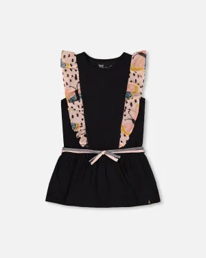Crinkle Tunic Top Black And Pink Butterflies