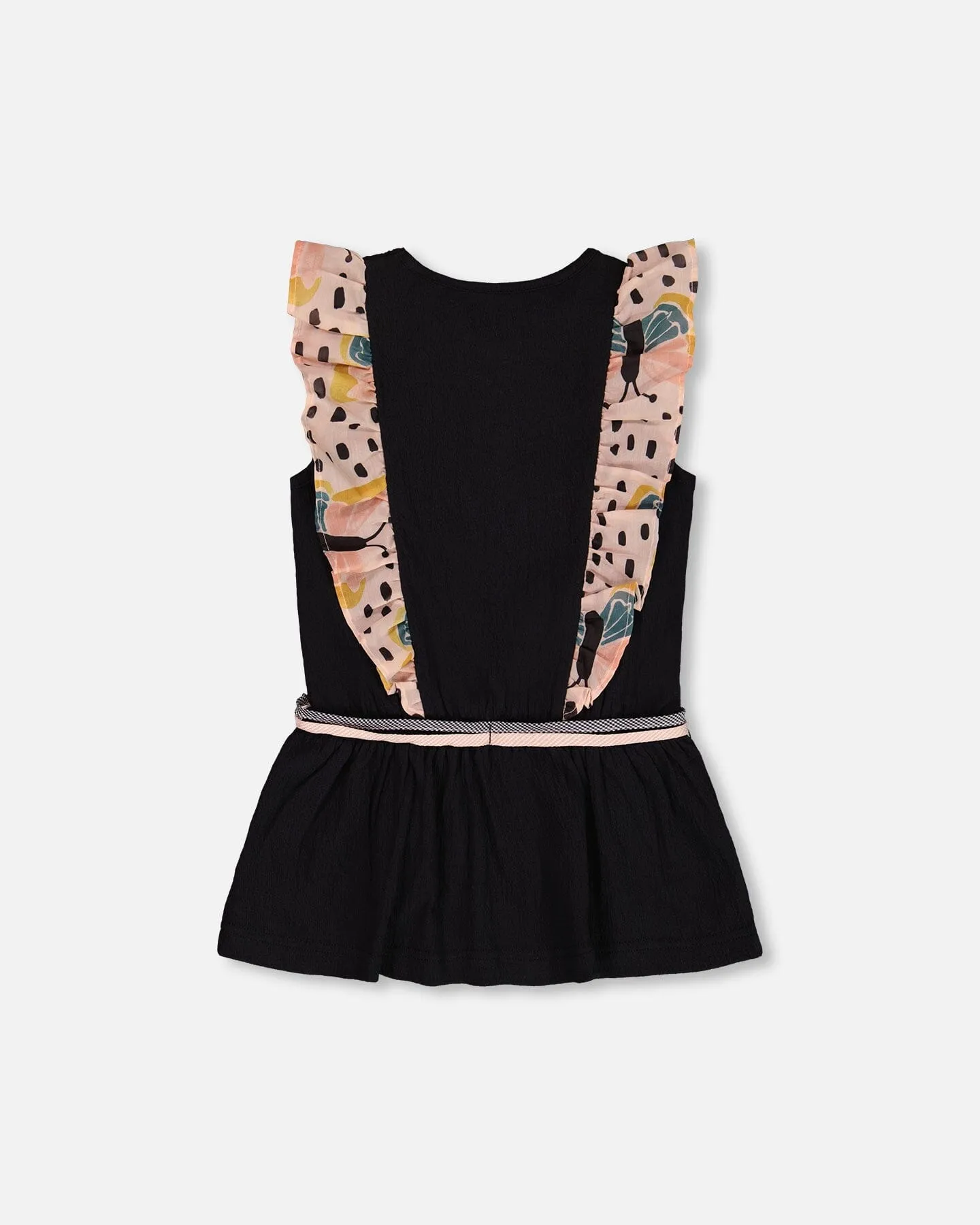 Crinkle Tunic Top Black And Pink Butterflies