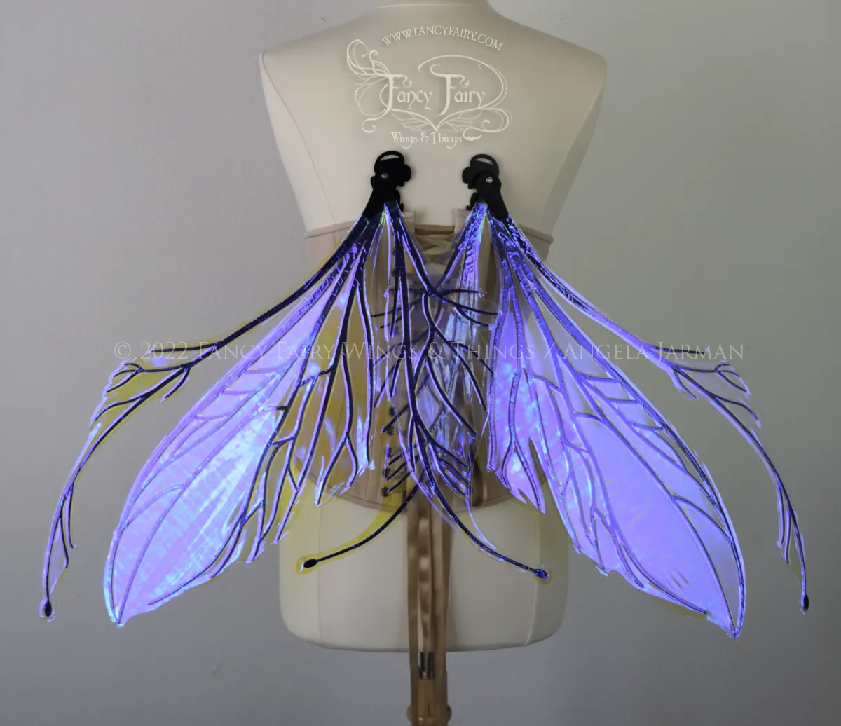 Datura Iridescent Convertible Fairy Wings in Ultraviolet with Black Veins, Ready to Ship
