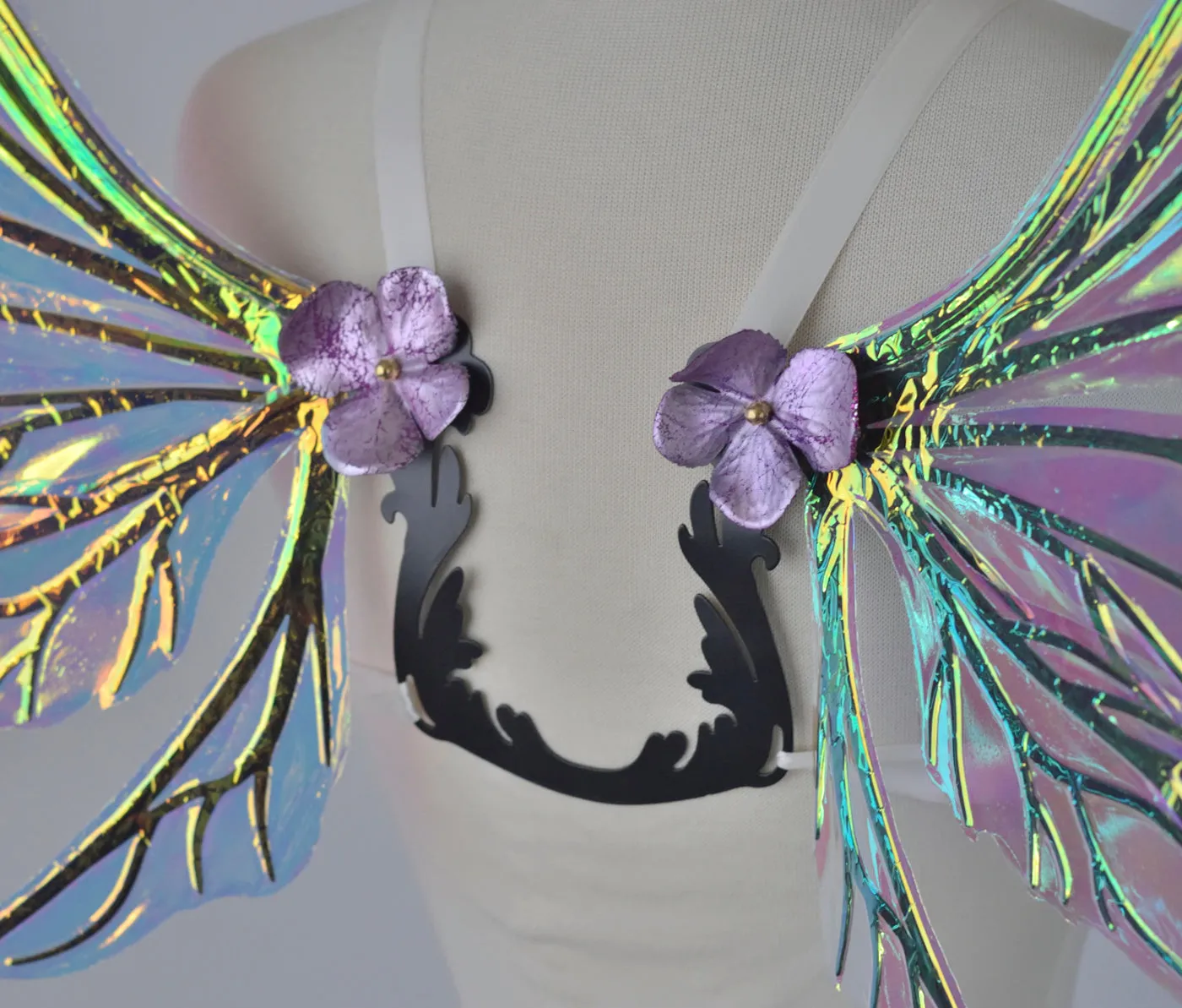 Datura Iridescent Convertible Fairy Wings in Ultraviolet with Black Veins, Ready to Ship