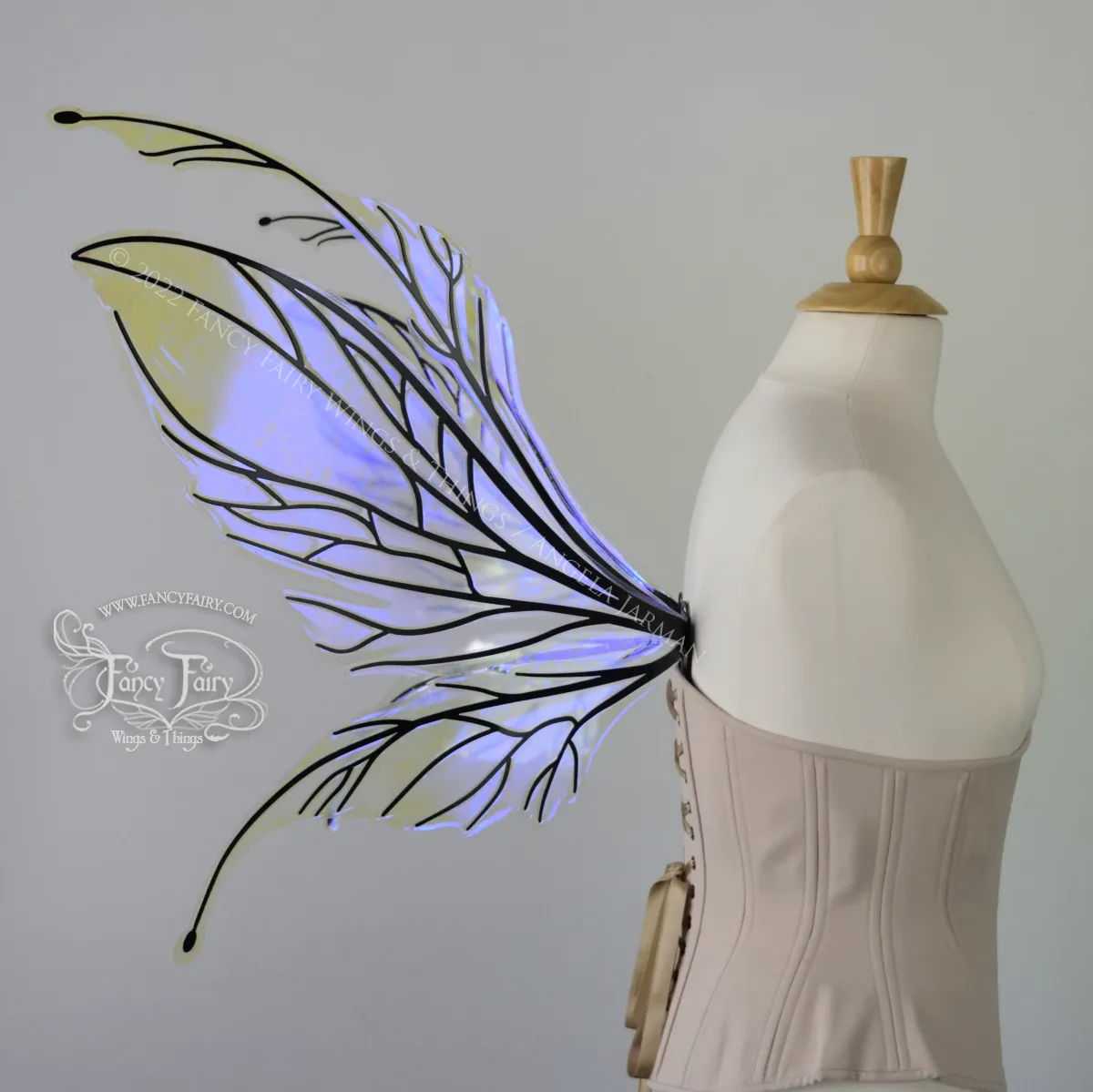 Datura Iridescent Convertible Fairy Wings in Ultraviolet with Black Veins, Ready to Ship