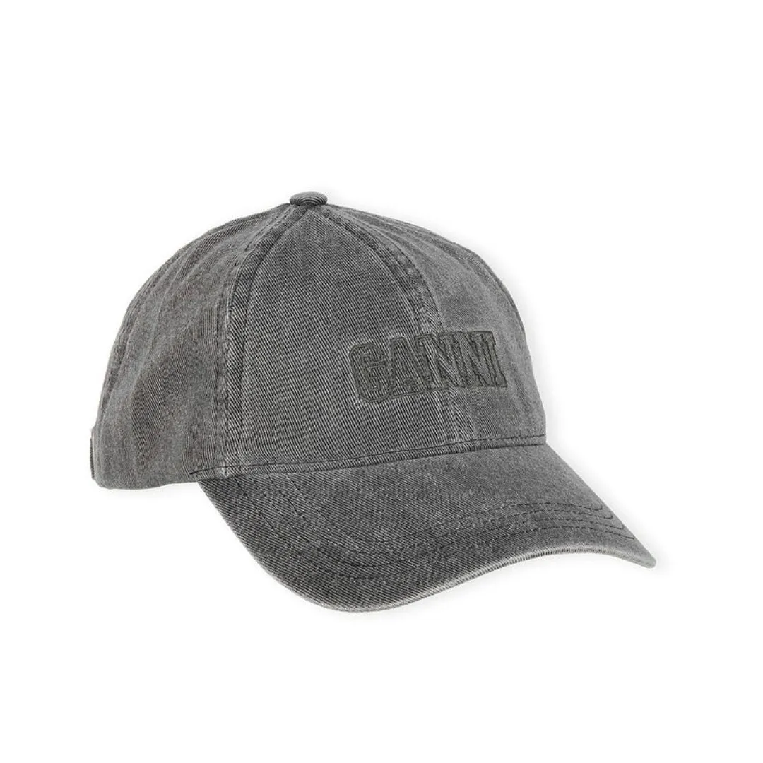 Embroidered Denim Logo Cap (Black)