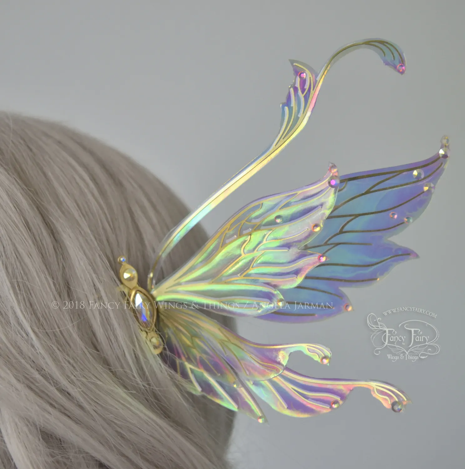 Fauna Iridescent Convertible Fairy Wings and Winged Hair Comb set in Opal Rainbow with Swarvski Crystals