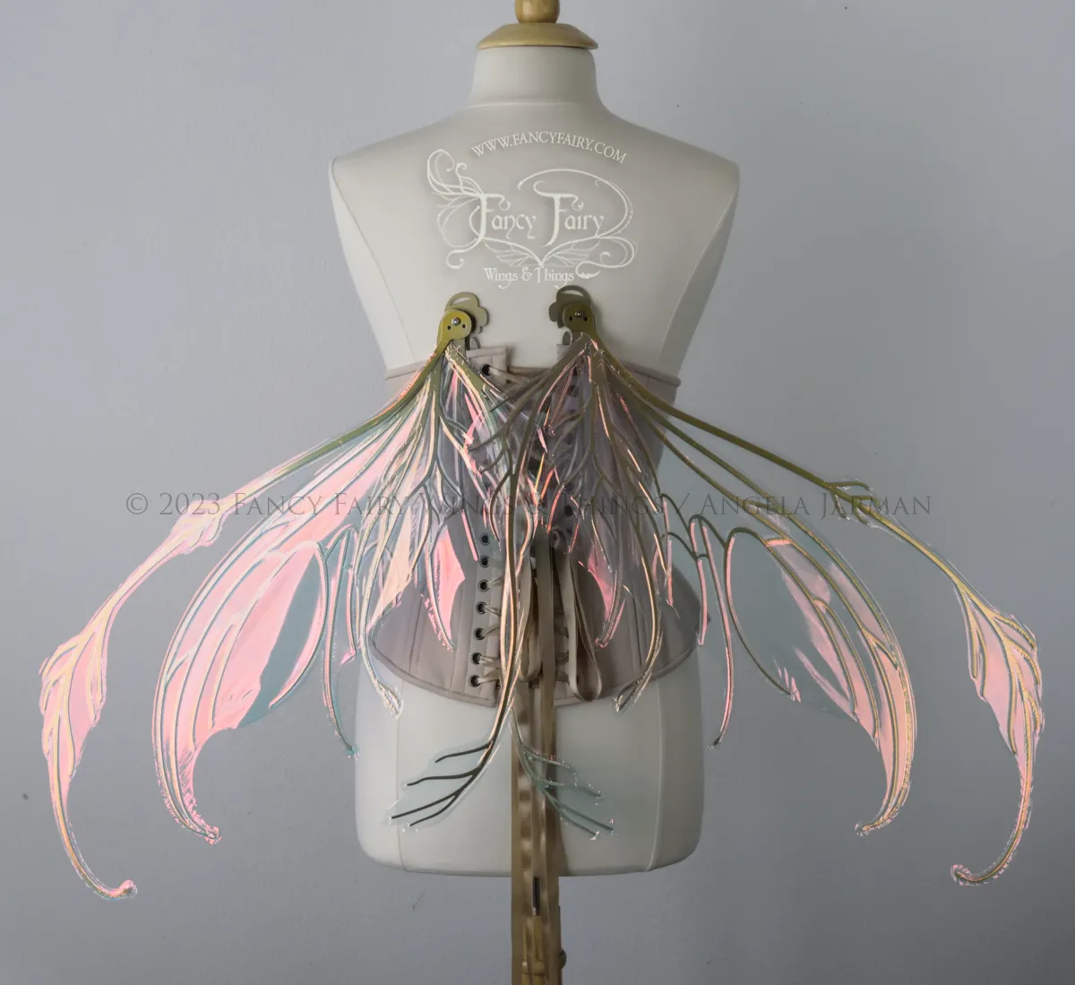 Fauna Iridescent Convertible Fairy Wings in Blush with Gold Veins, Ready to Ship