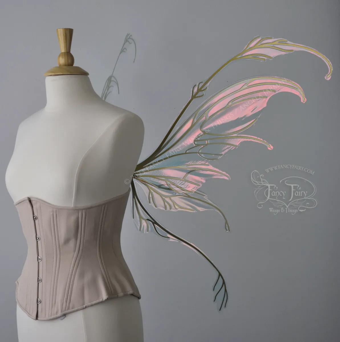 Fauna Iridescent Convertible Fairy Wings in Blush with Gold Veins, Ready to Ship