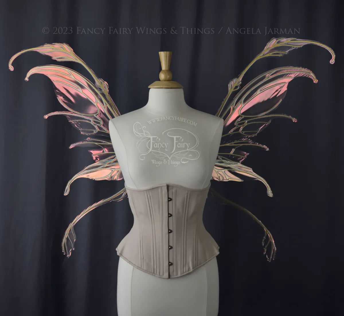 Fauna Iridescent Convertible Fairy Wings in Blush with Gold Veins, Ready to Ship
