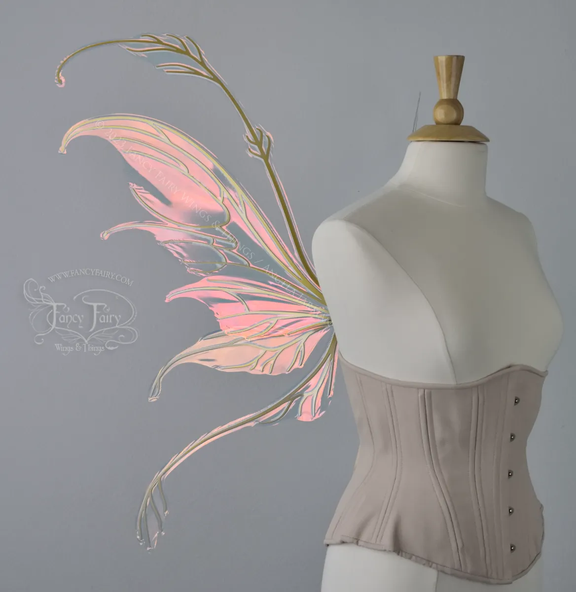 Fauna Iridescent Convertible Fairy Wings in Blush with Gold Veins, Ready to Ship