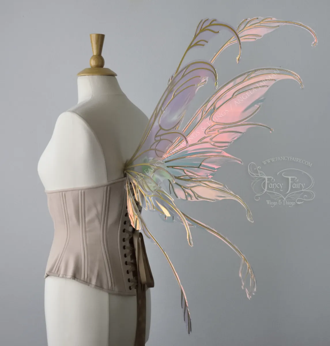 Fauna Iridescent Convertible Fairy Wings in Blush with Gold Veins, Ready to Ship