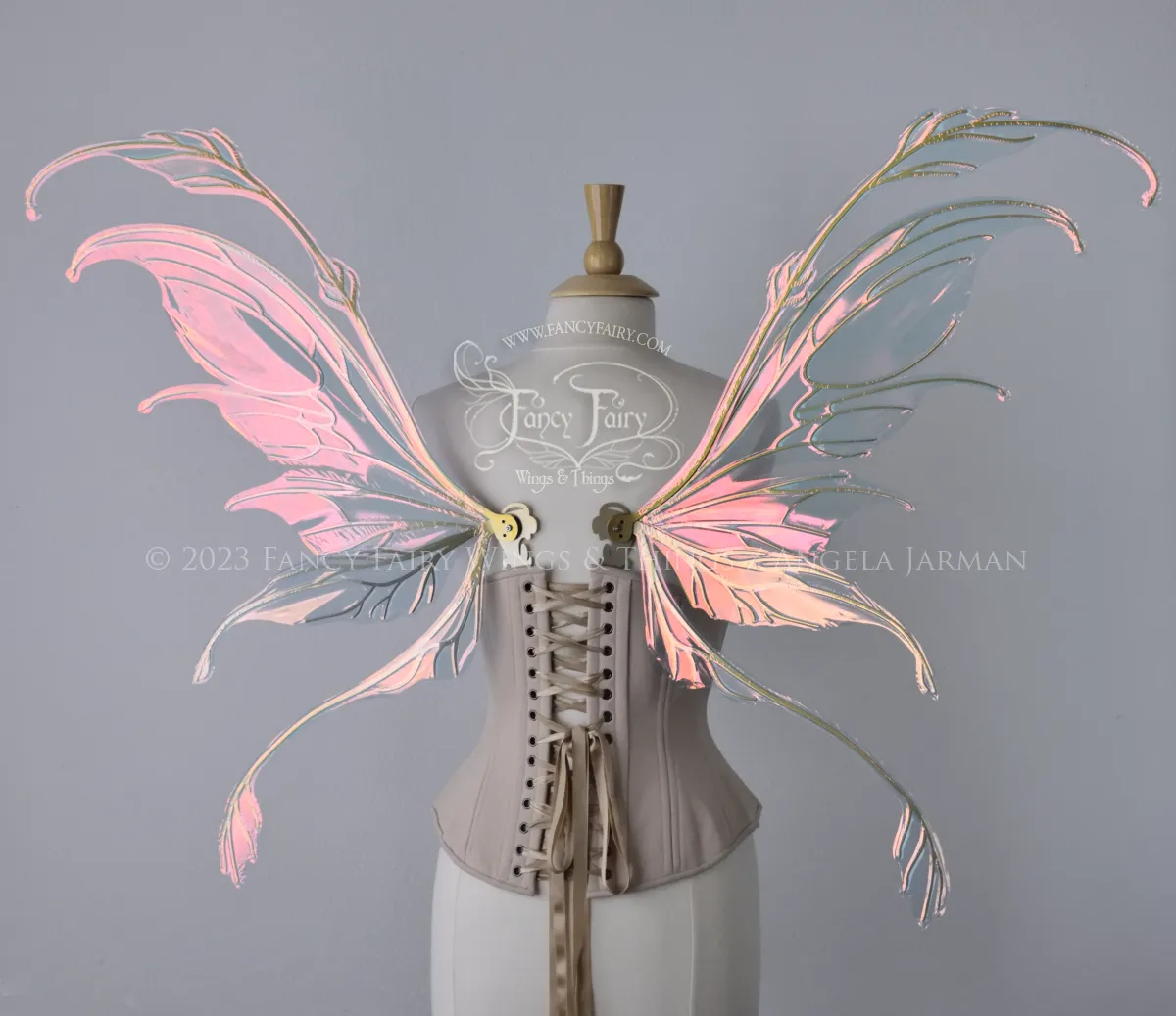 Fauna Iridescent Convertible Fairy Wings in Blush with Gold Veins, Ready to Ship