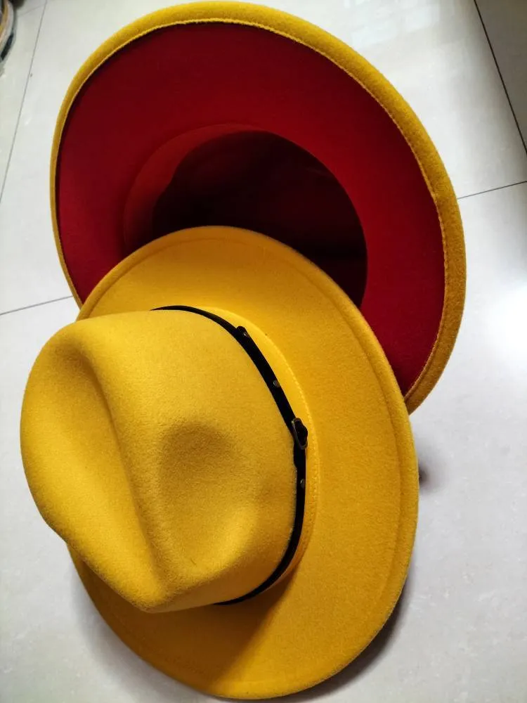 Flat Brim European And American  Woolen Top Color Matching  Fedora Jazz Hat