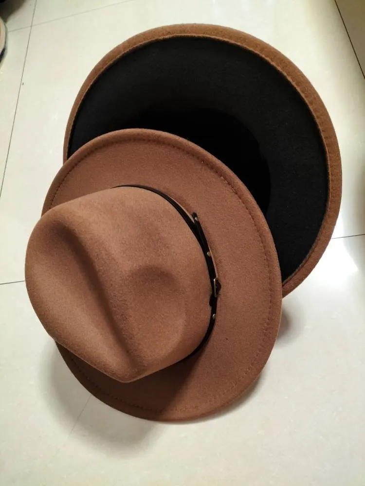 Flat Brim European And American  Woolen Top Color Matching  Fedora Jazz Hat