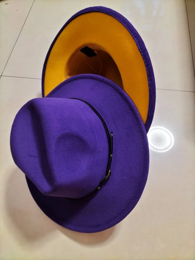 Flat Brim European And American  Woolen Top Color Matching  Fedora Jazz Hat