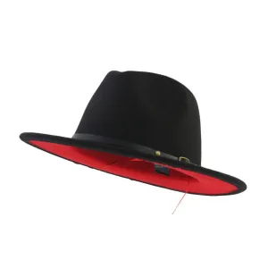 Flat Brim European And American  Woolen Top Color Matching  Fedora Jazz Hat
