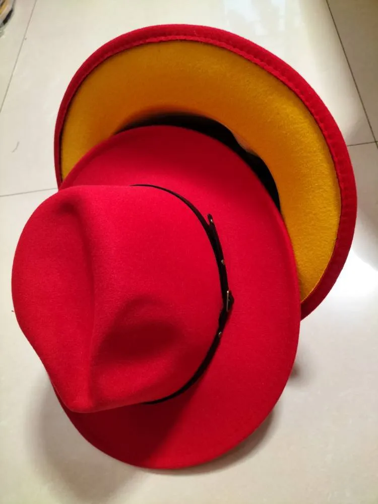 Flat Brim European And American  Woolen Top Color Matching  Fedora Jazz Hat