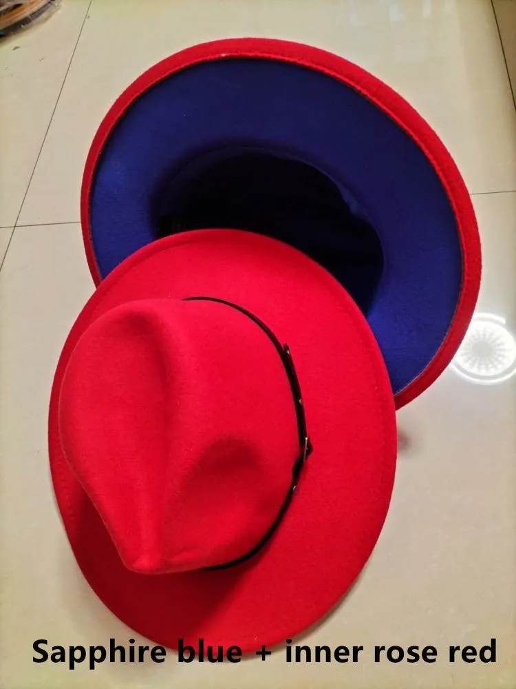 Flat Brim European And American  Woolen Top Color Matching  Fedora Jazz Hat