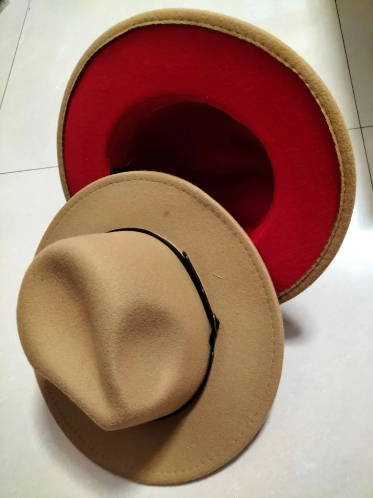 Flat Brim European And American  Woolen Top Color Matching  Fedora Jazz Hat
