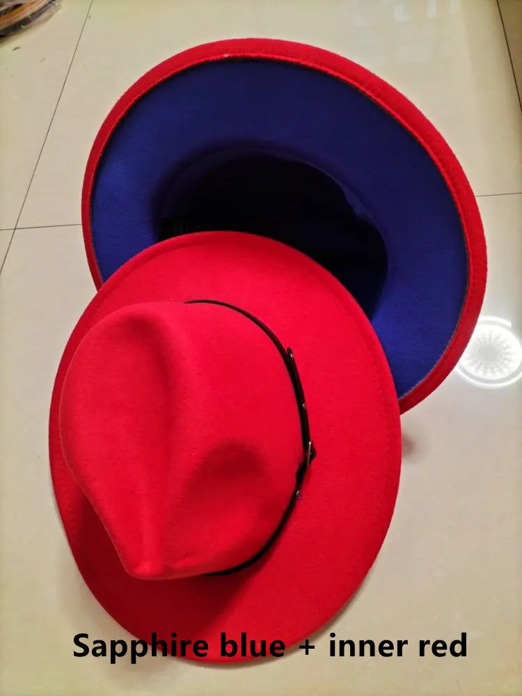 Flat Brim European And American  Woolen Top Color Matching  Fedora Jazz Hat