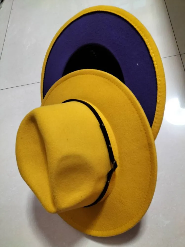 Flat Brim European And American  Woolen Top Color Matching  Fedora Jazz Hat