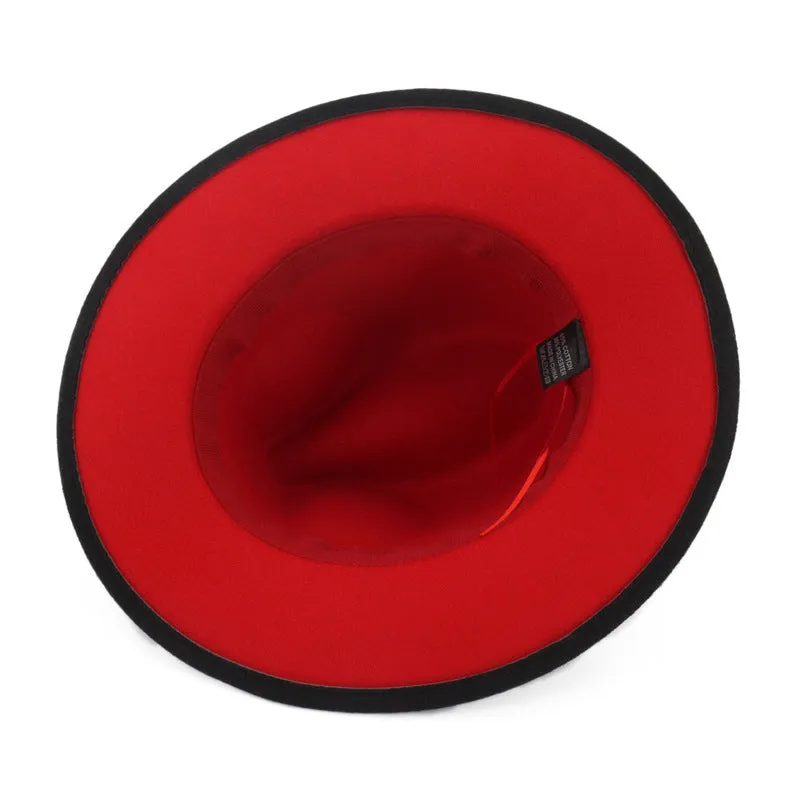 Flat Brim European And American  Woolen Top Color Matching  Fedora Jazz Hat