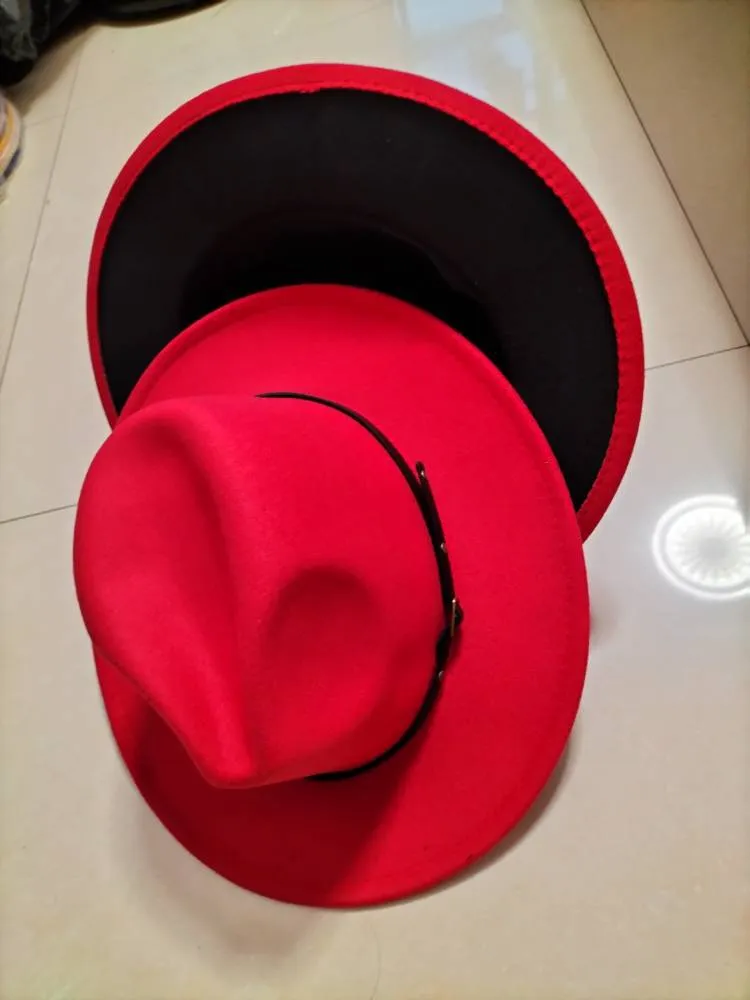 Flat Brim European And American  Woolen Top Color Matching  Fedora Jazz Hat