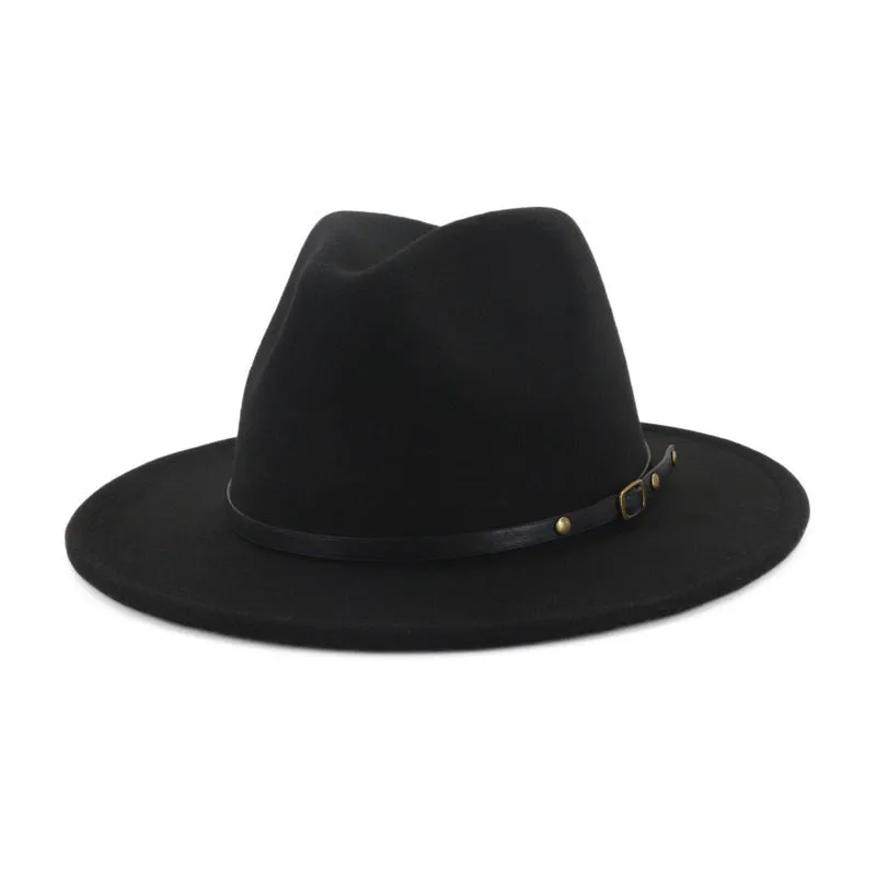 Flat Brim European And American  Woolen Top Color Matching  Fedora Jazz Hat