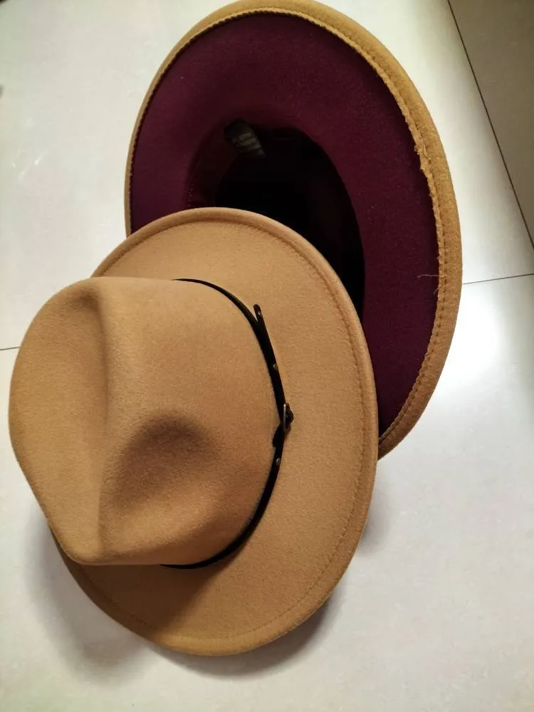 Flat Brim European And American  Woolen Top Color Matching  Fedora Jazz Hat