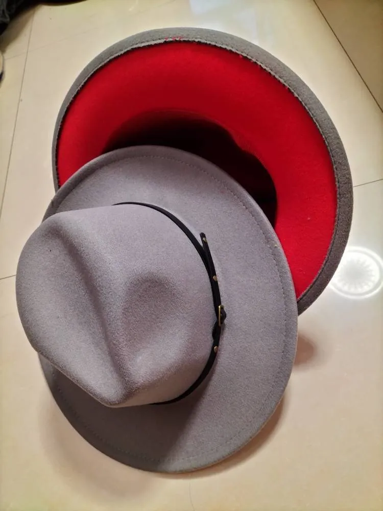 Flat Brim European And American  Woolen Top Color Matching  Fedora Jazz Hat