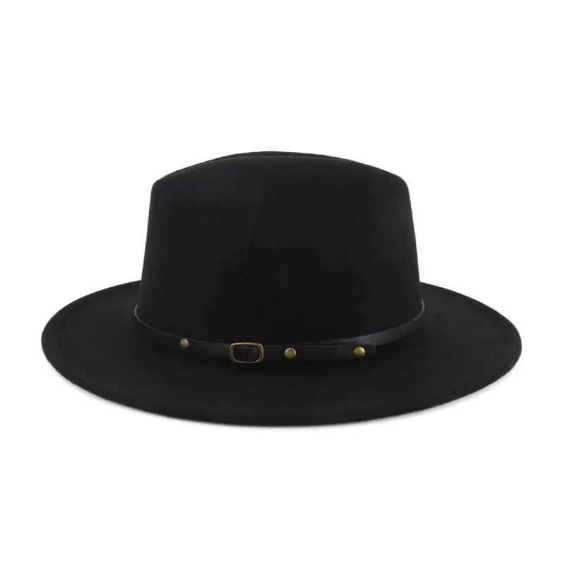 Flat Brim European And American  Woolen Top Color Matching  Fedora Jazz Hat