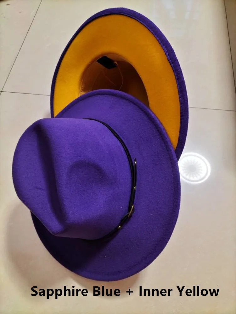 Flat Brim European And American  Woolen Top Color Matching  Fedora Jazz Hat