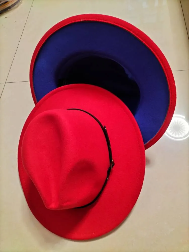 Flat Brim European And American  Woolen Top Color Matching  Fedora Jazz Hat
