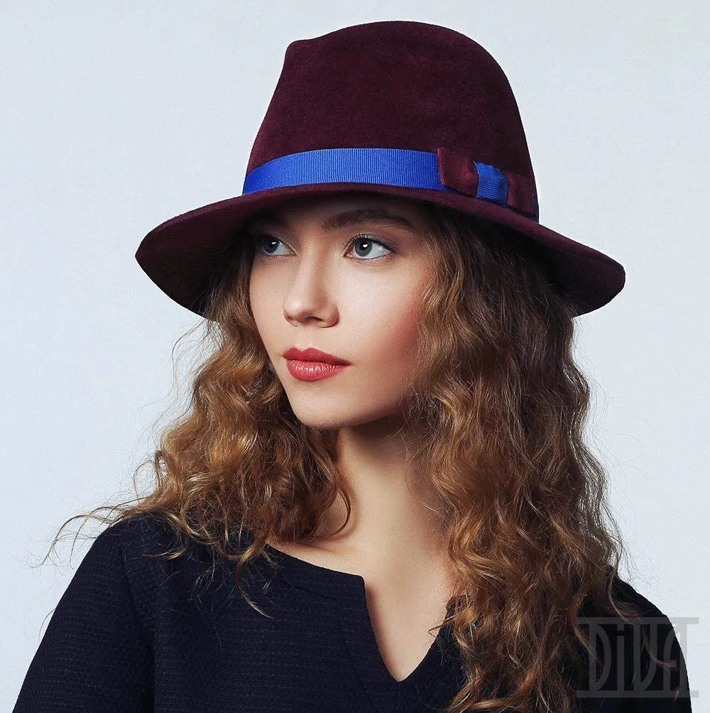 Fur Felt Women's Fedora with Contrast Ribbon Stylish Fall Winter Hat