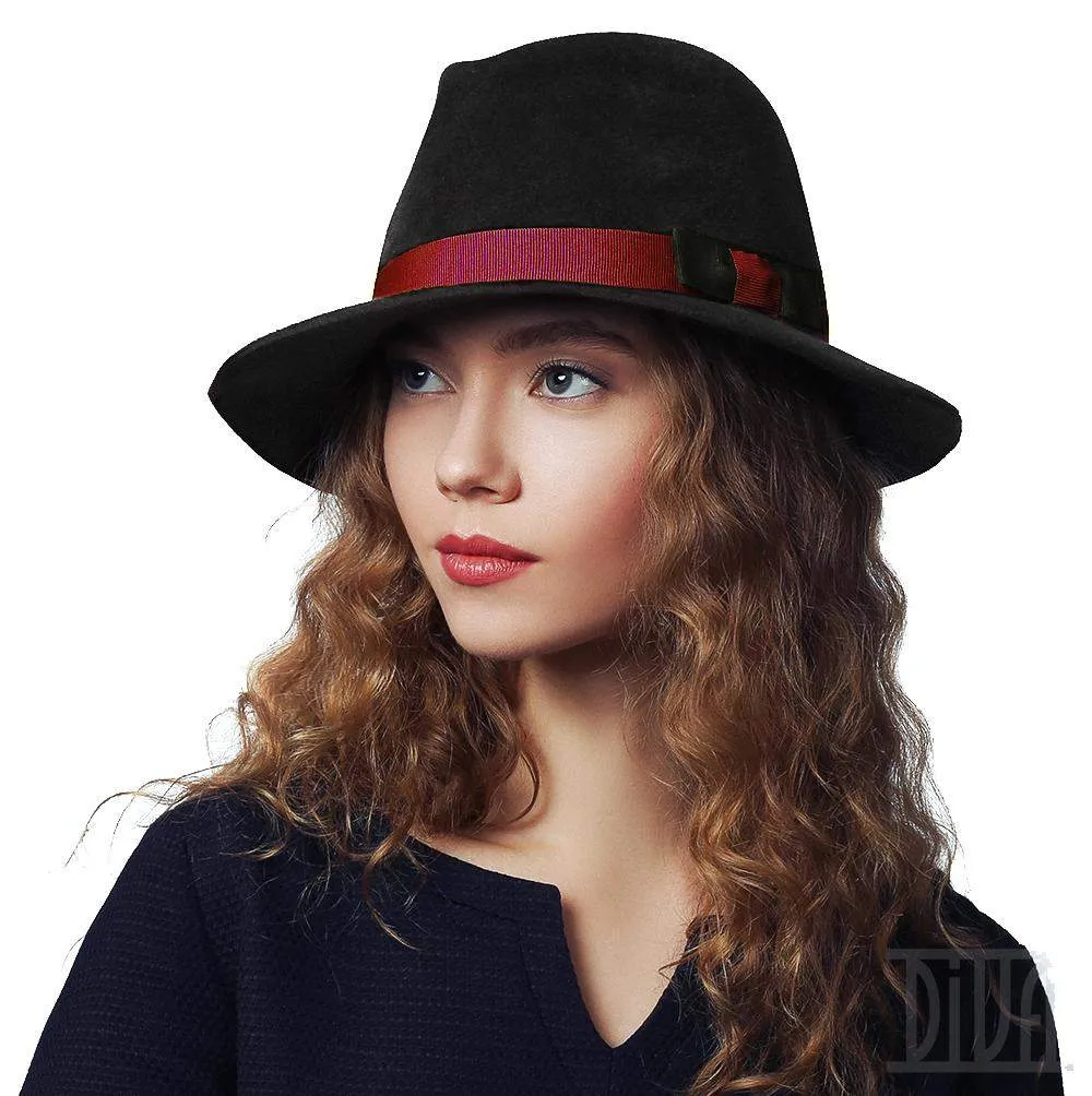 Fur Felt Women's Fedora with Contrast Ribbon Stylish Fall Winter Hat