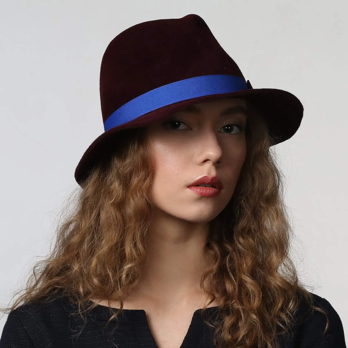 Fur Felt Women's Fedora with Contrast Ribbon Stylish Fall Winter Hat