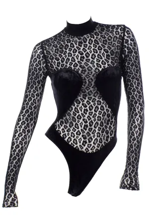 F/W 1991 Alaia Runway Sheer Black Animal Print Lace & Velvet Bodysuit Top