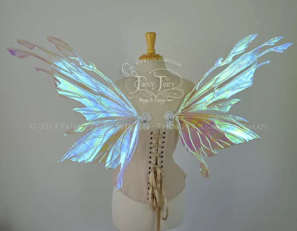 Goblin Princess Convertible Iridescent Fairy Wings in Opal with Pearl Veins