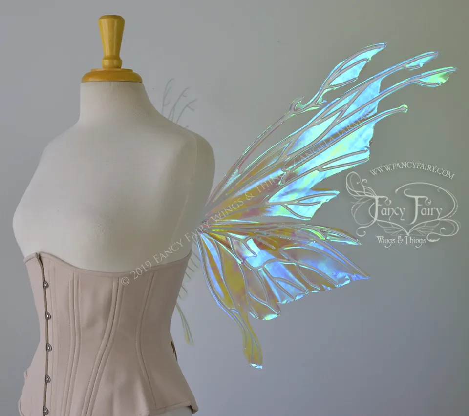 Goblin Princess Convertible Iridescent Fairy Wings in Opal with Pearl Veins