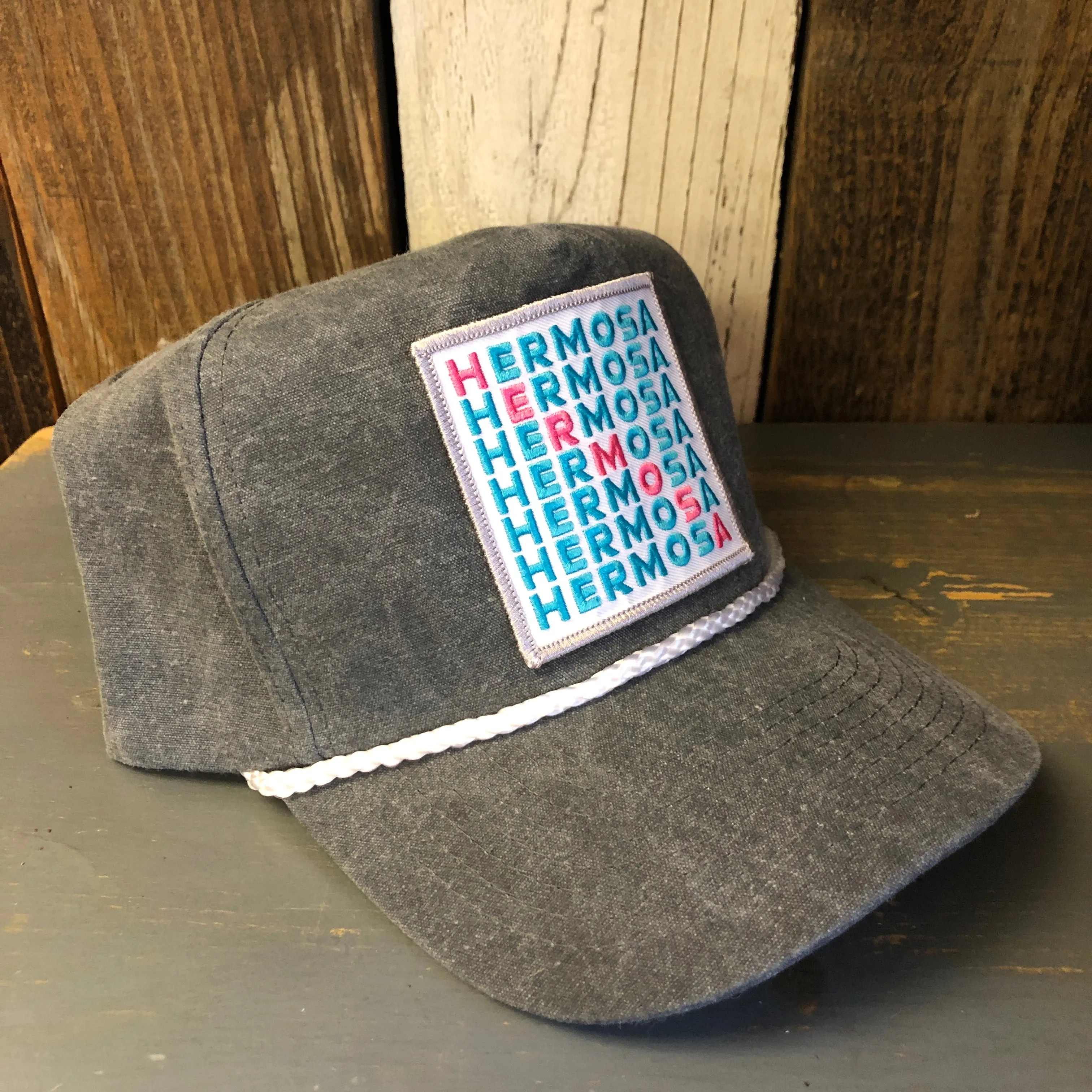 Hermosa Beach OCEAN DRIVE 5 panel Stone Washed Canvas 2-Tone - Charcoal/White Braid