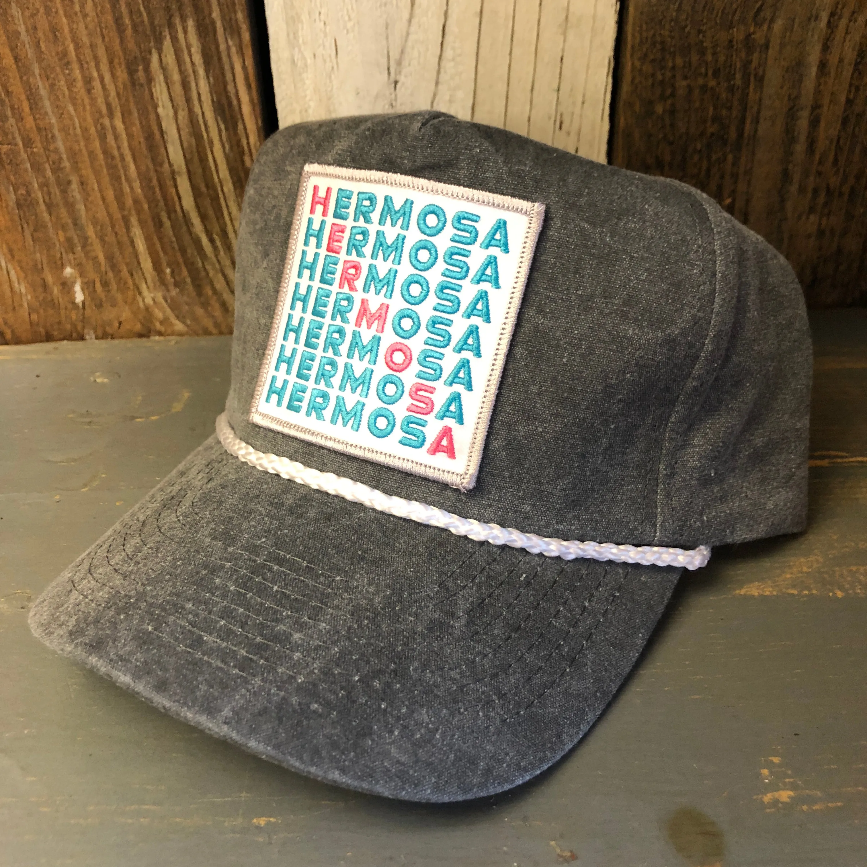 Hermosa Beach OCEAN DRIVE 5 panel Stone Washed Canvas 2-Tone - Charcoal/White Braid