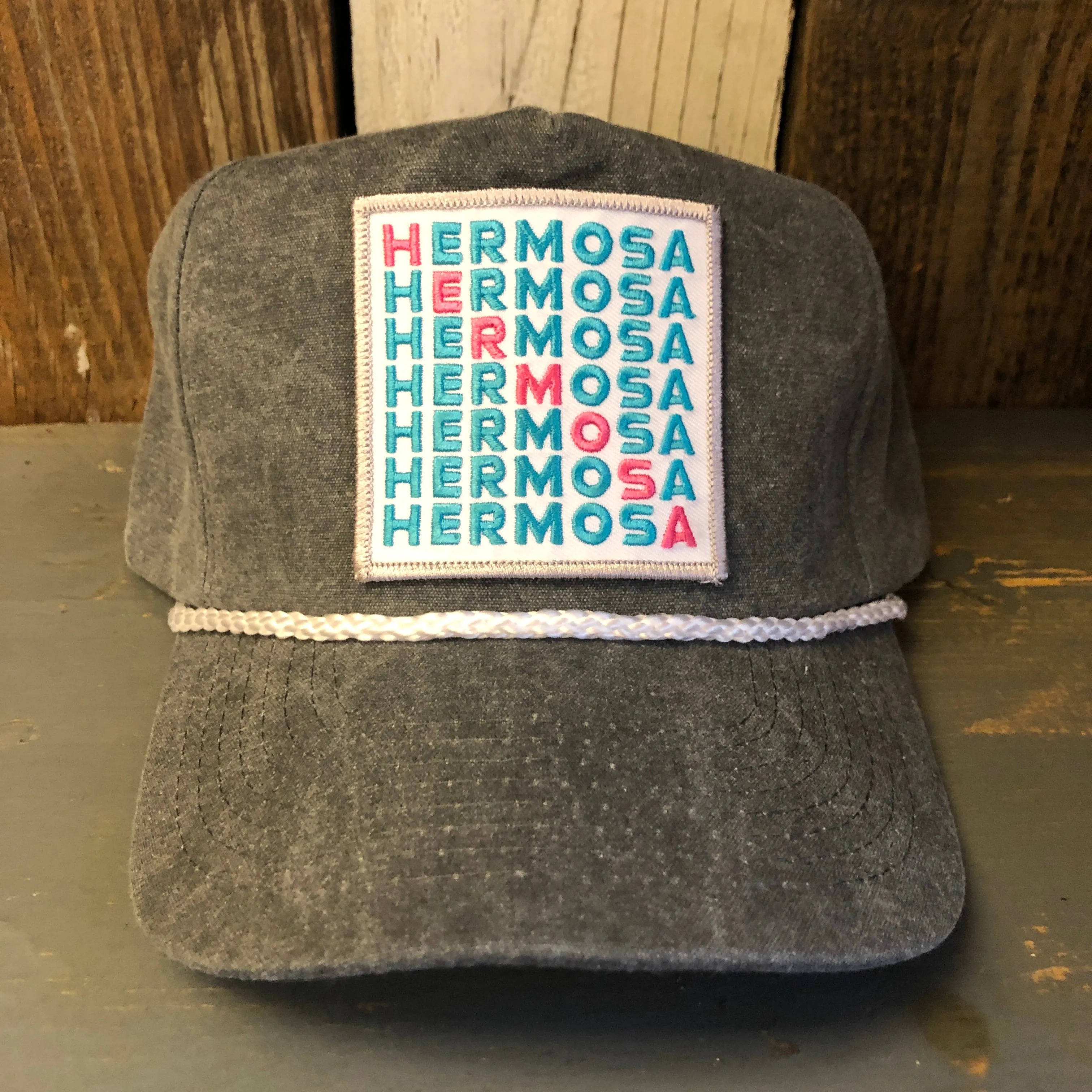 Hermosa Beach OCEAN DRIVE 5 panel Stone Washed Canvas 2-Tone - Charcoal/White Braid