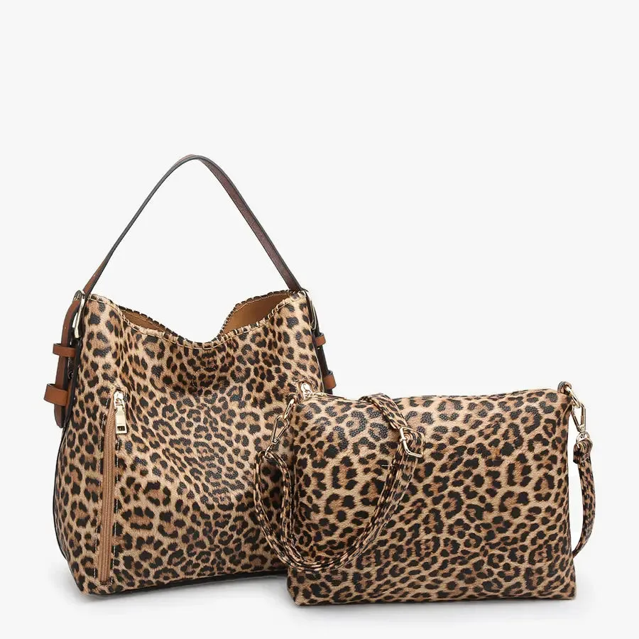 Leopard Alexa 2-in-1 Hobo Bag W/Dual Zip Compartments